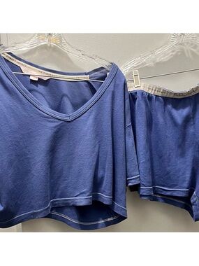 Victoria's Secret 2 Piece PJ Set Blue V-Neck Top and Short